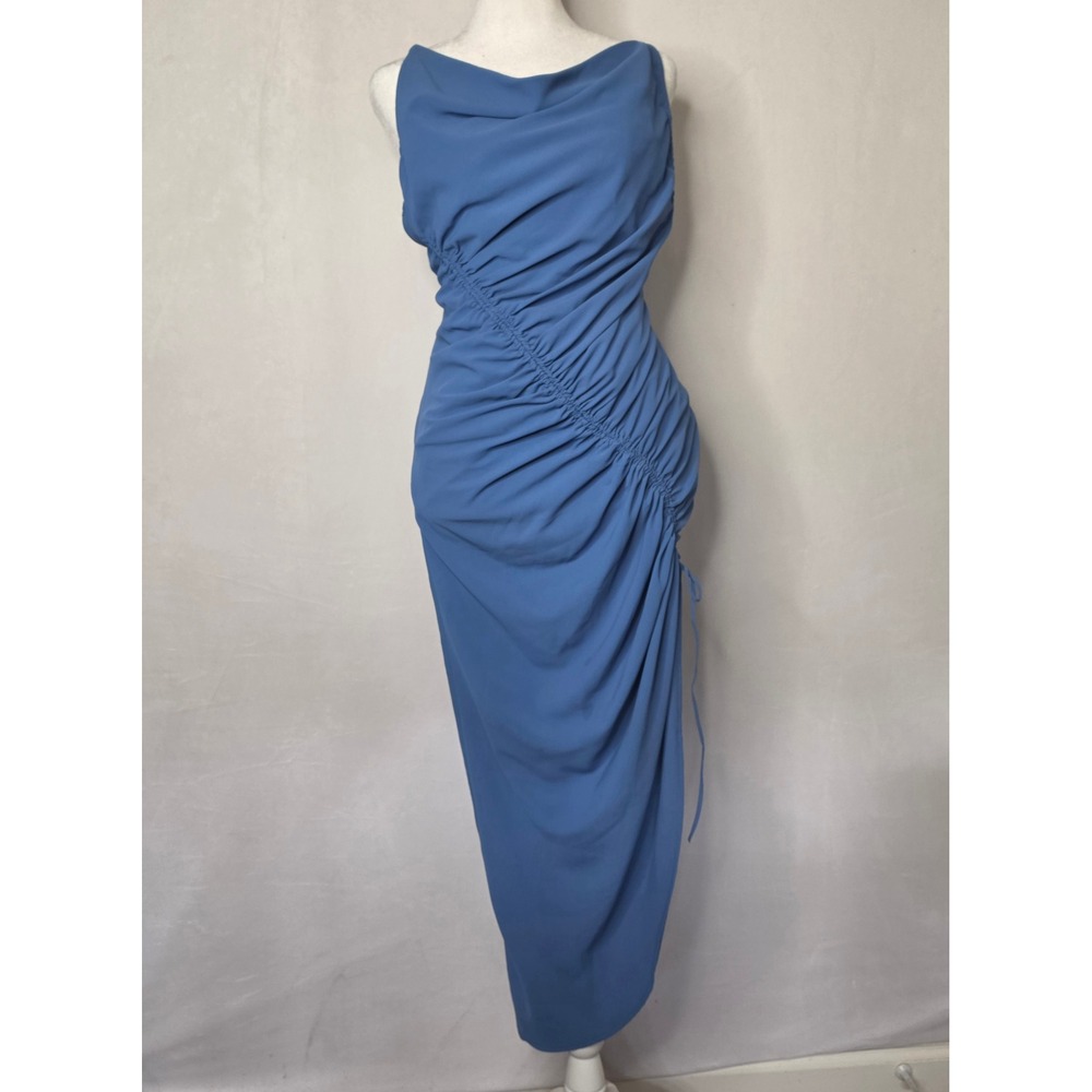 Abercrombie & Fitch Blue Cowl Neck Ruched Midi Dress Womens Small Sleeveless
